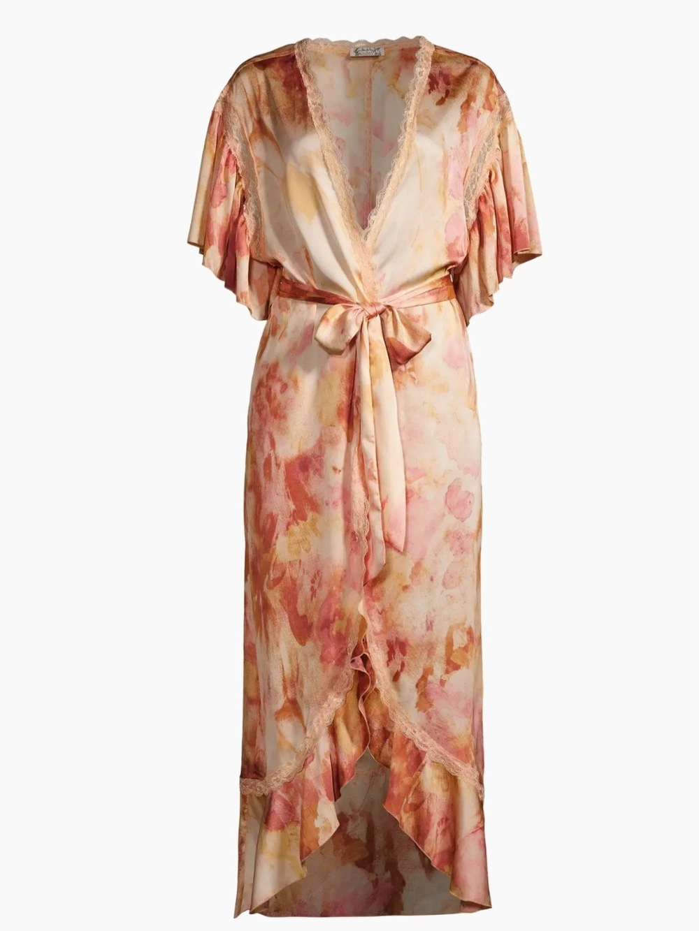 Free People Moonbeams Waist Floral Wrap Robe in Pink & Cream Sz Xs Color Multi